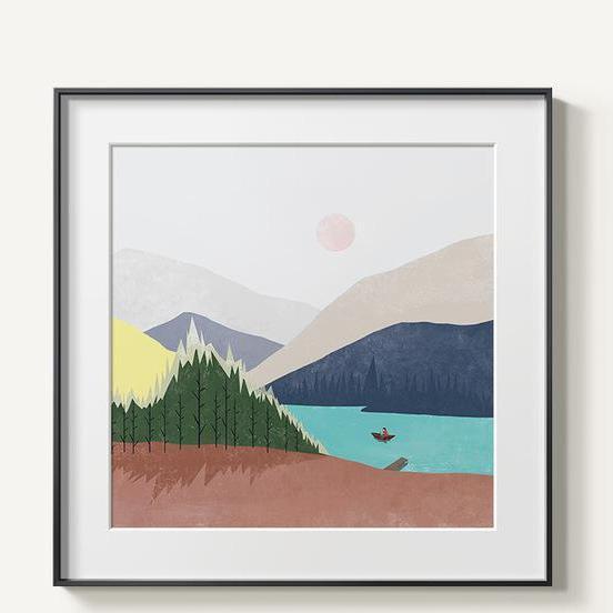 Abstract Mountains | Unframed Canvas Art unique and elegant Canvas print - Wall Art River / 60x60cm