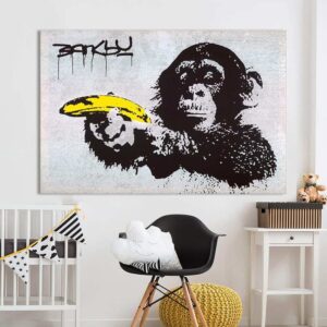 Chimpanzee With Banana Banksy | Unframed Canvas Art unique and elegant Canvas print - Wall Art