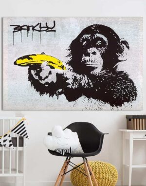 Chimpanzee With Banana Banksy | Unframed Canvas Art unique and elegant Canvas print - Wall Art