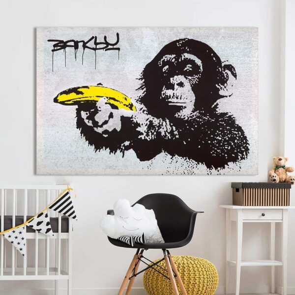 Chimpanzee With Banana Banksy | Unframed Canvas Art