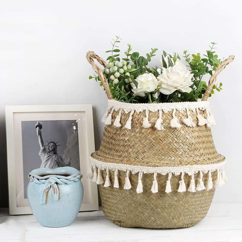 Folding-seaweed-wicker-basket-macrame-decoration-storage-basket-rattan-flower-pot-weaving-garden-flower-pot-storage Festival by Sebastian Odenberg unique and elegant Plant pot