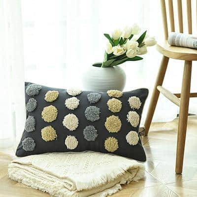 Floraisons Dots Embroidery Cushion Pillow Blue Dots