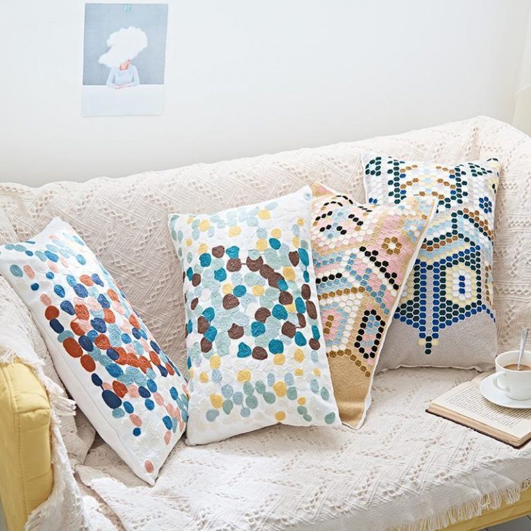 Cinnamon Colorful Dots Embroidery Cushion Pillow 