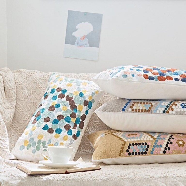 Cinnamon Colorful Dots Embroidery Cushion Pillow