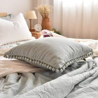 Extravagant POM POM Throw Cushion | Celiné Pillow Light Gray / 40x40cm