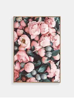 Flamingo & Pink Rhapsody | Unframed Canvas Art unique and elegant Canvas print - Wall Art Bouquet of flowers / 50X70cm