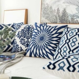 Blue Geometric | Boho Mandala | Bohemian | Embroidery Cushion unique and elegant Pillow