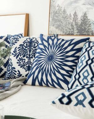 Blue Geometric | Boho Mandala | Bohemian | Embroidery Cushion unique and elegant Pillow