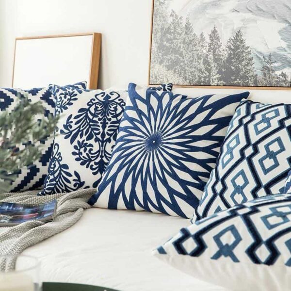Blue Geometric | Boho Mandala | Bohemian | Embroidery Cushion