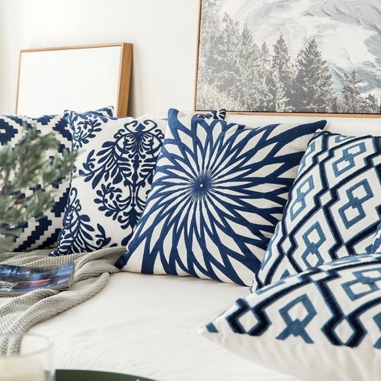 Blue Geometric | Boho Mandala | Bohemian | Embroidery Cushion unique and elegant Pillow 