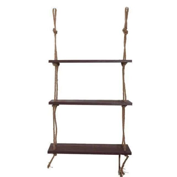 Essence by Shields Shelf | Wooden Hanging Shelf Swing Rope Shelf Dark Brown