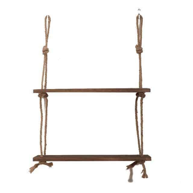 Essence by Shields Shelf | Wooden Hanging Shelf Swing Rope Shelf Dark Brown 2