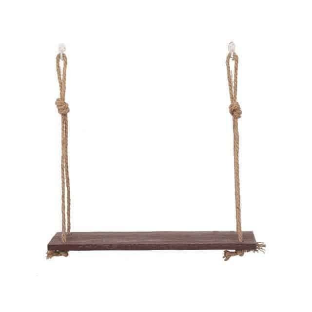 Essence by Shields Shelf | Wooden Hanging Shelf Swing Rope Shelf Dark Brown 1