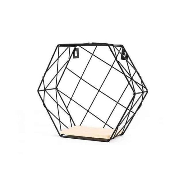 Blankenship by Shields Shelf | Hexagonal Geometric Iron Grid Shelf Shelf Black XO / Large