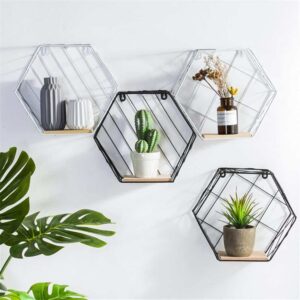 Blankenship by Shields Shelf | Hexagonal Geometric Iron Grid Shelf Shelf