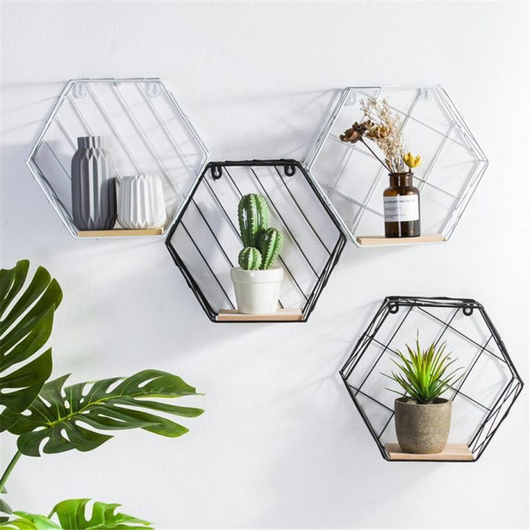 Blankenship by Shields Shelf | Hexagonal Geometric Iron Grid Shelf Shelf