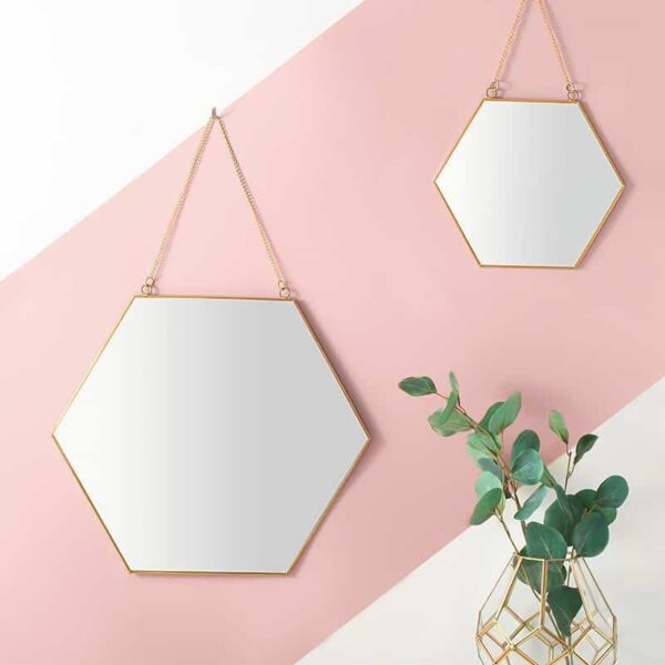 Hexagonal Wall Mirror Gold Frame