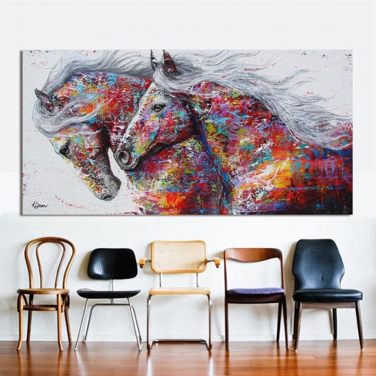 Big Running Horse Multicolor | Unframed Canvas Art unique and elegant Canvas print - Wall Art 28X56 inch