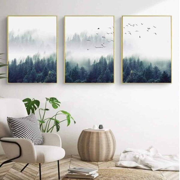 Fabulous Trio Foggy Forest | Zenk | Unframed Canvas Art unique and elegant Canvas print - Wall Art A+B+C / 60x90cm