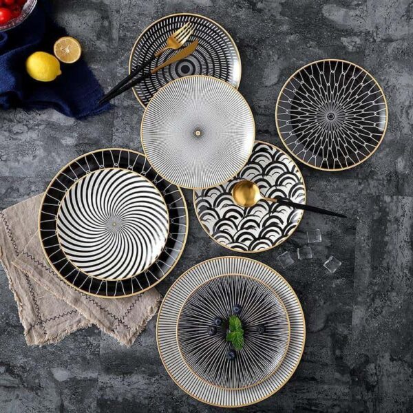 Geometry By Celiné | Black And White Dinnerware With Gold Trim