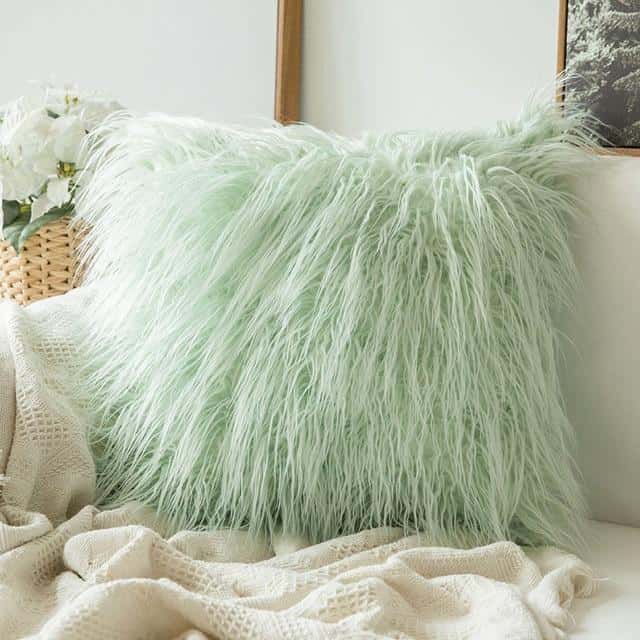 Comfy Fluffy Faux Celiné Cushion Pillow Water Green / 60x60cm