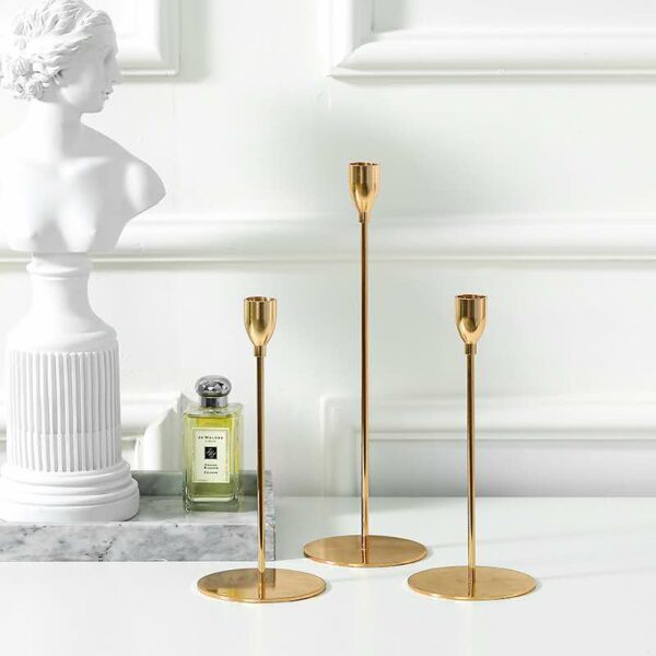 Gold Taper Candle Holder | Set Of 3 | Modern Candle Centerpiece For Table