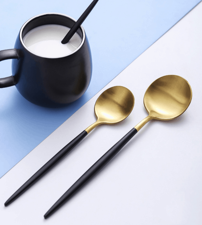 Gold Flatware Set With Black Handle Modern Round Handle + Reviews